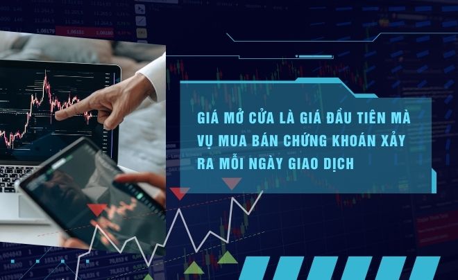 Biểu đồ chứng khoán với tay chỉ vào màn hình, và một thiết bị di động cầm tay hiển thị dữ liệu tài chính.