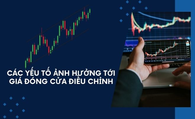 Biểu đồ tài chính với các đường xu hướng trên màn hình, cạnh bên là người cầm điện thoại hiển thị dữ liệu tương tự.
