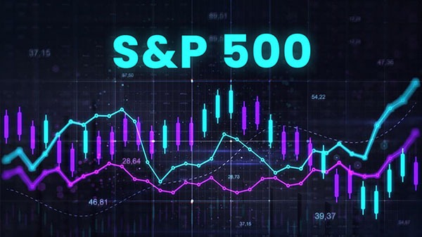 Biểu đồ đường và nến với tiêu đề "S&P 500", thể hiện dữ liệu thị trường tài chính.