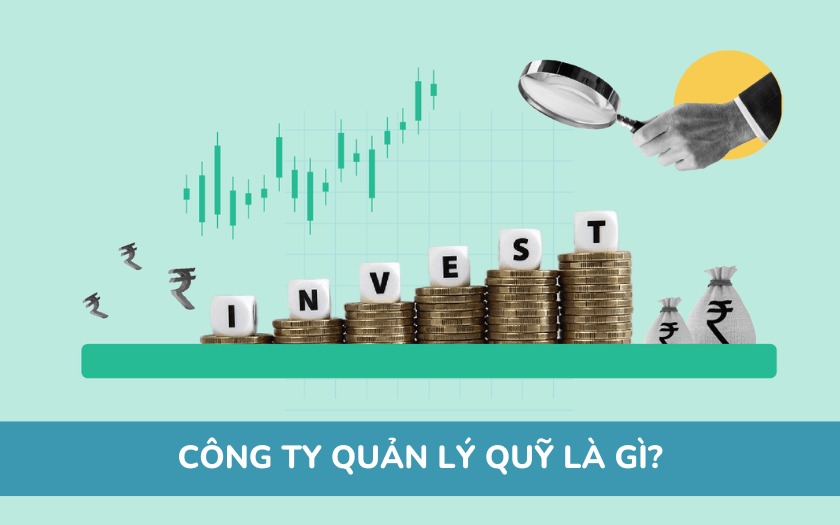 Hình minh họa về đầu tư với xu hướng tăng, đồng tiền và chữ "INVEST".
