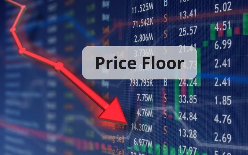 Biểu đồ giá với mũi tên đỏ chỉ xuống và dòng chữ "Price Floor".