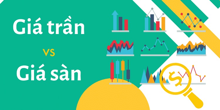 Hình ảnh biểu đồ giá trần và giá sàn với các biểu đồ và kính lúp có hình đồng tiền.