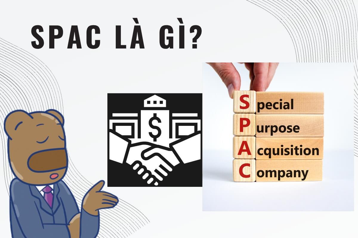 Hình minh họa về SPAC, với biểu tượng bắt tay và chữ viết tắt trên khối gỗ.