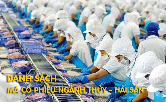 Công nhân trong nhà máy chế biến hải sản, mặc đồng phục bảo hộ, đang làm việc trên dây chuyền sản xuất.