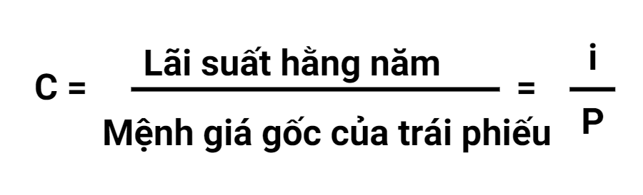 Công thức tính lãi suất trái phiếu hàng năm, với ký hiệu C, i, và P.