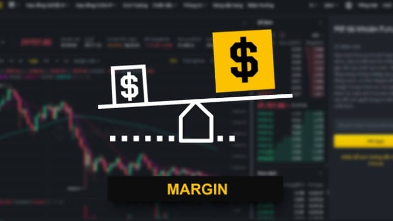 Biểu tượng cân tiền trên nền giao diện giao dịch tài chính với chữ "MARGIN" ở dưới.