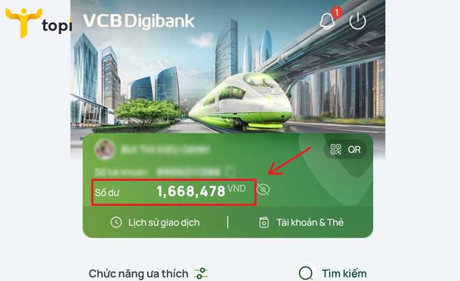 so du tai khoan hien thi trong app cua ngan hang