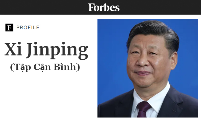 Trang hồ sơ trên Forbes với hình ảnh một người đàn ông mặc vest và cà vạt, nền xanh.
